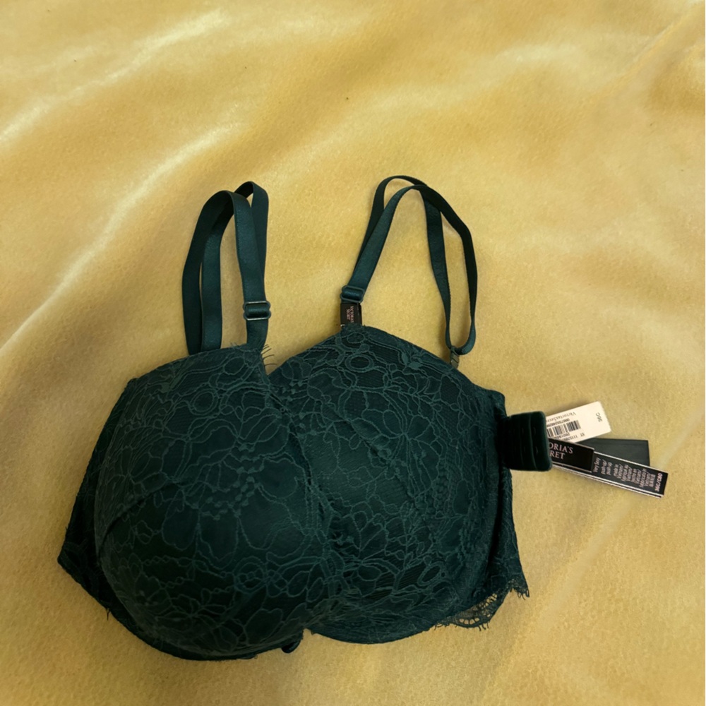 VS Shine Strap Green Lace Bra